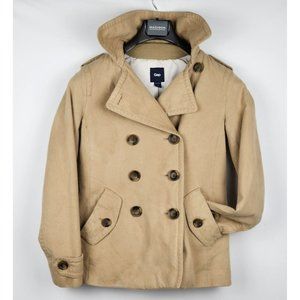 GAP Women's Beige Double Breasted Pea Coat With Striped Liner Size: Small